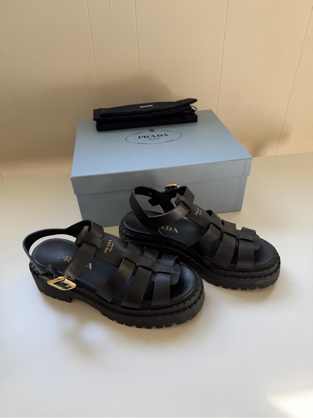 Prada Buckled-Fastened Monolith Sandals